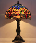 Tiffany Style Stained Glass Dragonfly Bedside Lamp With Orange And Blue Glass Shade 12x12x18 Inches 18 Inch Tall Table Light