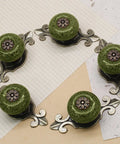 Fresh Green Cabinet Knobs With Vintage Tile Pattern Zinc Alloy Screw Back Hardware, ceramic knobs on decorative backplates.
