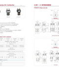 ZJW-DC Series contactor specifications, including models ZJW-100C, ZJW-125C, ZJW-150C, ZJW-200C for forklift switch applications.