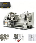 Jaryannix 900W Mini Bench Lathe 8x16 Inch Metal Woodworking Lathe with accessories and tools on a white background.