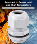 100 Pack 3/4 In NPT Grey Nylon Cable Gland Waterproof IP68 PA68 Adjustable Locknut Cord Grip with fire and water background