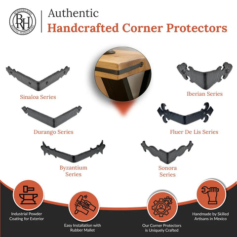 Four Pack 6 Inch Metal Corner Brackets Furniture Reinforcement Hardware Matte Black Rustic Decorative Steel Brace Built Like A Tank For Woodworking Repairs And DIY Fixes in various handcrafted designs.