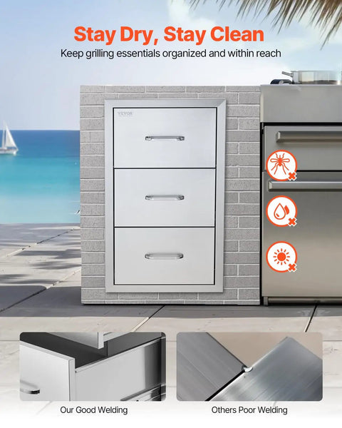 Outdoor Kitchen Drawers With Paper Towel Holder Stainless Steel Double Access Drawers for BBQ Island or Grill Station installed