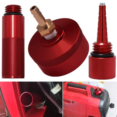Extended Run Fuel Cap, No Mess Oil Change Funnel And Magnetic Dipstick In Red Aluminum For EU1000i EU2000i EU3000i Handi Generators Four Pack
