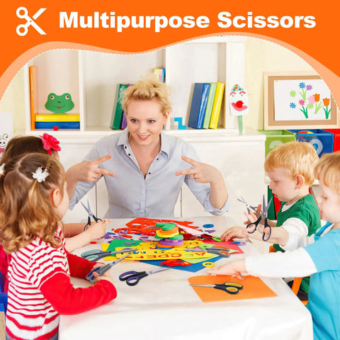 Children crafting with 8 Inch All Purpose Scissors Bulk 6 Pack For Office School Home Craft Sewing Fabric Left And Right Handed