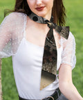 Stylish Lightweight Headband Scarf For Women, 4in1 Versatile Neck Hair Belt or Bikini Wrap With Soft Polyester Fabric in outdoor setting.