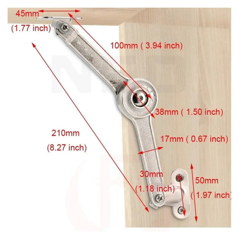 Adjustable Cabinet Hinge For Cupboard Doors With Random Stop Function And Lift Up Flap Support Hydraulic Mechanism dimensions shown.