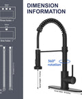 Dimension information for Dead Simple Install Bulletproof Build Slick Black Finish Single Handle Pull Down Kitchen Faucet Lead Free Stainless Steel Ceramic Cartridge Top Tier Sink Fixture.