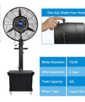 Heavy Duty Oscillating Pedestal Fan With Built In Mister And Nine Gallon Tank Three Speed Settings, 75CM blade, 42L tank.