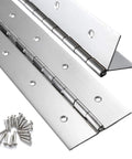 Tough As Nails Heavy Duty 16 Inch By 2 Inch Piano Hinge 0.047 Inch Thick Stainless Steel Two Pack Continuous Hinge with screws visible