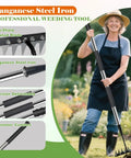 Adjustable Long Handle Garden Weeding Rake 27 To 60 Inches Heavy Duty 6 Teeth Manganese Steel Weeding Rake