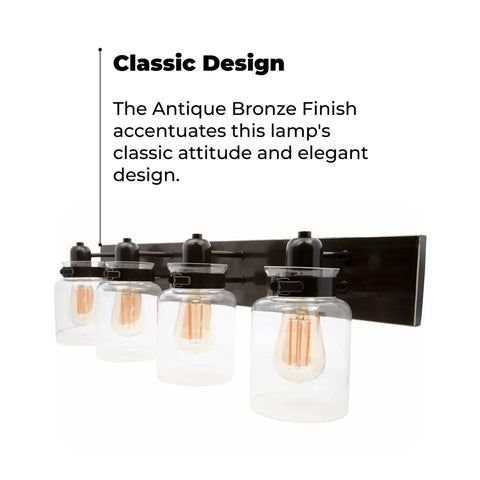 Antique Bronze Four Light Bath Vanity Light Fixture For That Warm Bath Vibe Interior Lighting With Classic Style Easy Mount Durable Build Perfect For Powder Rooms And Master Bathrooms