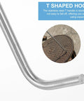 Close-up of Heavy Duty Stainless Steel Manhole Cover Hook With Sturdy T Shaped Handle Design, lifting a sewer grate.