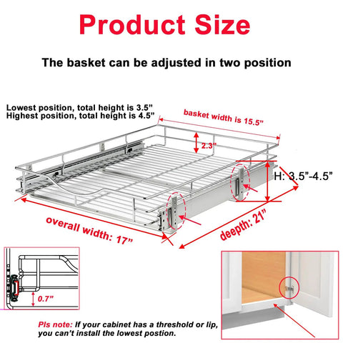 Top Notch Heavy Duty Pull Out Cabinet Organizer One Tier Smooth Glide Chrome Wire Drawer Shelf dimensions and adjustable height