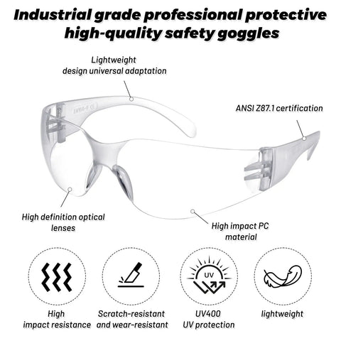 100 Pack Clear Safety Glasses For Men And Women, Ansi Z87.1 Certified Polycarbonate Eye Protection with high impact resistance.