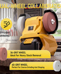 Pro Grade Cordless Bench Grinder With Dual 3 Inch Grinding Wheels and Sturdy Guard, featuring 36-grit and 60-grit wheels.