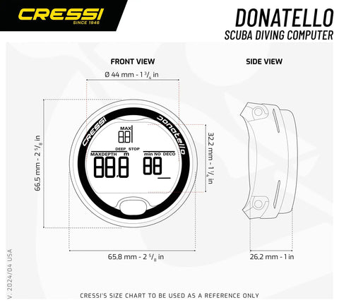 Front and side view of Donatello Wrist Dive Computer With Air And Nitrox Modes, HD Backlit Display, Black and Blue Sports Dive Watch.