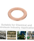 Must Have Go To 20 Piece Flat Copper Washer Kit For Automotive And Plumbing, High Precision Sealing Gaskets For Oil Drain Plug And Hydraulic Fittings, Copper Washers For Leak Free Performance And Quick Heat Dissipation. Flat copper washer on white background for chemical and petroleum use