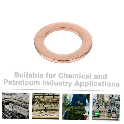 Must Have Go To 20 Piece Flat Copper Washer Kit For Automotive And Plumbing, High Precision Sealing Gaskets For Oil Drain Plug And Hydraulic Fittings, Copper Washers For Leak Free Performance And Quick Heat Dissipation. Flat copper washer on white background for chemical and petroleum use
