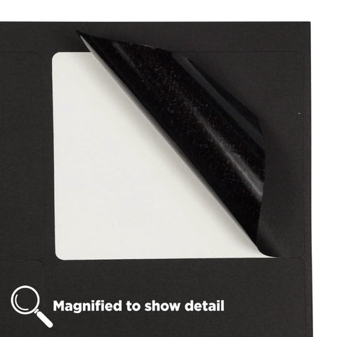 No Fuss Peel And Stick Shipping Address Labels In Sharp Black Large 3.3 By 4 Inches showing peelable backing detail.