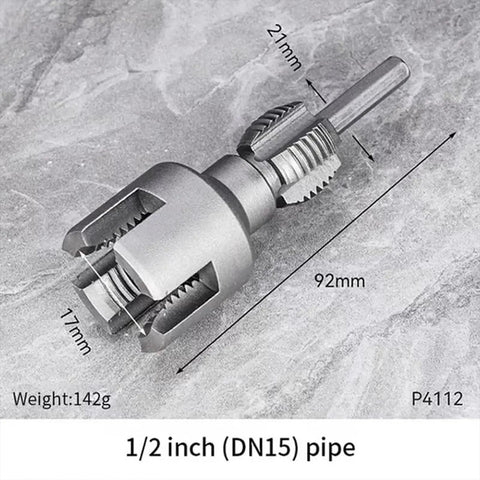 Close-up of Dope 4 In 1 Water Pipe Wrench And Pipe Threader Kit For PVC Pipes, showing 1/2 inch threader with measurements.