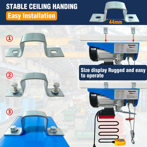 1760 Lb Heavy Duty Electric Hoist With Remote And Wired Control 2 In 1 Lift 110V Hoist mounting brackets installation