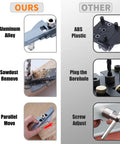 Comparison of self-centering dowel jig kit with line scriber drill guide in aluminum and ABS for precise straight holes.
