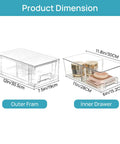 Solid 4 Pack Stackable Clear Storage Drawers With Removable Dividers To Crush Household Clutter Right Now, showing dimensions of outer and inner drawers.