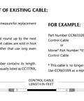 Diagram and instructions for measuring replacement throttle and shift cables, indicating control cable length in feet for SeaStar systems.