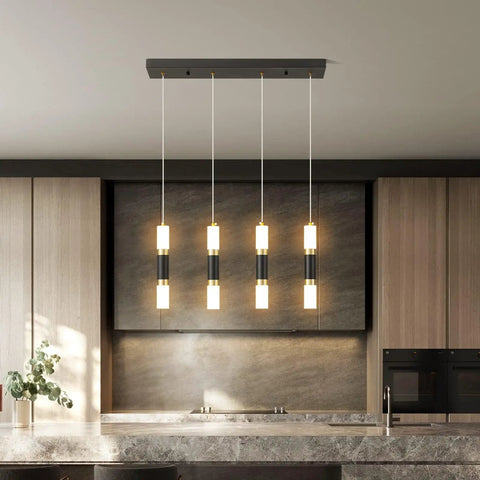Four Light Modern Pendant Light For Kitchen Island With Dimmable LED Black And Gold Finish Contemporary Dining Room Ceiling Fixture