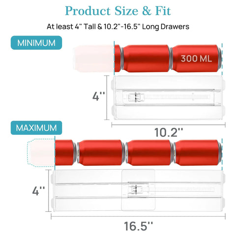 Product size illustration for 12 Pack Clear Drawer Dividers For Clothes 4 Inch Tall Expandable Dresser Organizers.
