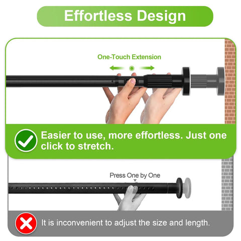 One Click Extendable Heavy Duty Tension Curtain Rod 41 To 165 Inch No Drilling Outdoor Rod with effortless design