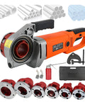 Badass Heavy Duty Electric Pipe Threader Kit With 2300w Pure Copper Motor And 6 Precision Dies with red precision dies and tools.