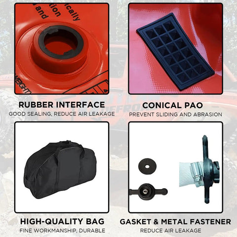 BotaBay 4 Ton Off-Road Air Jack With 8800 Lbs Capacity showing rubber interface, conical PAO, and high-quality bag for recovery gear.