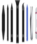 Must Have 9 Piece Scraper Set With Carbon Fiber Plastic And Alloy Steel Tools for sticker removal shown in a neat arrangement