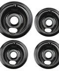 Porcelain Drip Pans 4 Pack for GE Hotpoint Range Cooktop with 3 6-Inch and 1 8-Inch Black Stove Drip Pan Set for 3 Small Burners, 1 Large
