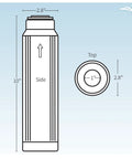 Diagram of 10 Inch Mixed-Bed Color Changing Deionization Resin Filter Cartridge For RO Systems, showing dimensions and side view.