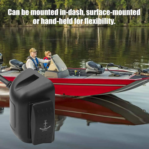 Heavy Duty Remote Switch For Minnkota Deckhand 40 Electric Anchor Winch shown being used in a boat with 25 foot cable.