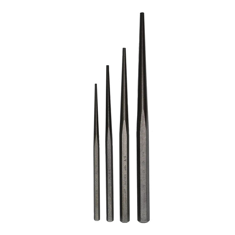 Line Up Punch Kit 4 Piece Set With 1/4, 1/8, 5/32, And 3/16 Inch Punches, Heavy Duty Heat Treated For Strength, Includes Carrying Pouch, Made In USA, Ideal For Aligning Holes For Rivets, Pins And Bolts, Pin Punches For Driving Out Loose Pins