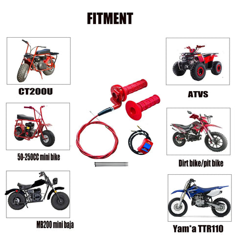 Red 7 By 8 Inch 22mm Twist Throttle Handle Grips Kit For Pit Bike Mini Bike Dirt Bike Pocket Bike 50cc 90cc 110cc 125cc 150cc 200cc 250cc With Cable Left Right Grips Aluminum Block And Flameout Switch