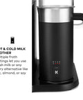 Smart WiFi Single Serve Coffee Maker For Home Baristas That Delivers Coffee Lattes And Cappuccinos With Built In Frother BrewID Pod Recognition And Six Brew Sizes Black, close-up view of milk frother