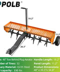 48 Inch Tow Behind Lawn Aerator With Universal Hitch Plug Aerator Steel Construction Tray Inflatable Wheels 48 Inch Coverage