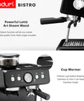 Premium Game Changer Electric Espresso Machine With Integrated Stainless Steel Burr Grinder And High Pressure Milk Frother Steam Wand For Straight Up Barista Style Brewing At Home In Classic Black, showing steam wand and control panel.