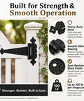 6 Inch Decorative Hammered Tee Hinges Two Pack Built To Last Heavy Duty Black T Strap Gate Hinges on white garden gate