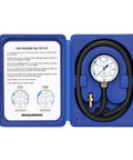 MEASUREMAN low pressure gas test kit in blue case with gauge and 40-inch hose, front view