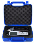 Professional Lcd Vibration Analyzer Meter in blue storage case with accessories for measuring motor and shaft shake.