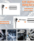 Universal Socket Wrench Tool Kit 7 To 19 Millimeter Socket Grip Set with Three Eighths Inch Ratchet and Drill Adapter in use.