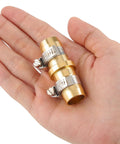 Hand holding 4 Pack Garden Hose Repair Kit With Stainless Clamp For 3/4 To 5/8 Inch Hoses, Aluminum Splice Fittings For Quick Fixes