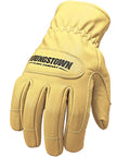 Double Layered Leather Work Gloves for Men With Arc Rated Puncture Resistant Safety 3D Construction For Dexterity Grip And Mobility Ergonomic Fit Keeps You Cool On The Job Tan Large showing back view.