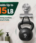 Two Pack Beefy Aluminum Suction Cup Razor Holder For Shower No Sweat Setup On Tile Keeps Razors And Shower Essentials Snug With Sure Twist Lock Base In Classic Brushed Silver Finish holds 15 LB kettlebell with strong suction.